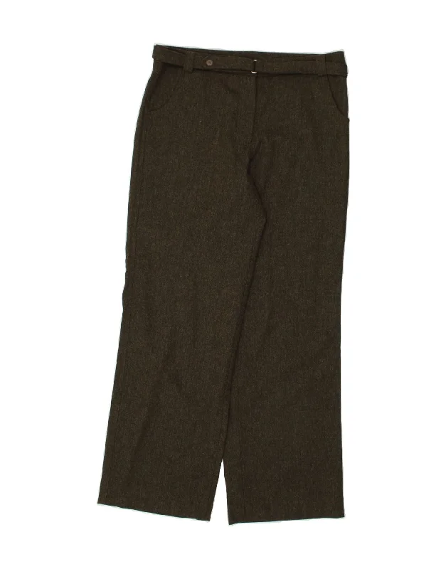 MAGEE Womens Straight Casual Trousers US 14 XL W36 L32 Brown New Wool High Waist Slim Fit Ankle Length