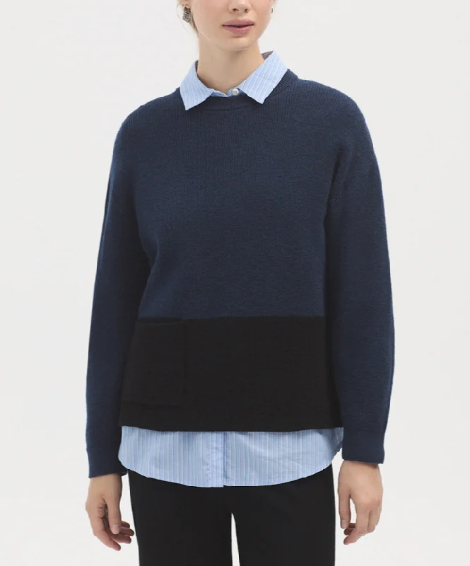 Bicolor Sweater in Navy Spandex Rayon Corduroy