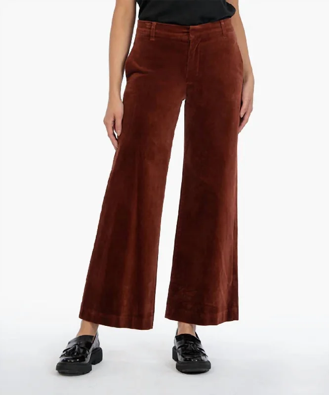 Meg High Rise Velveteen Wide Leg Trouser In Brick Trousers Brand Named