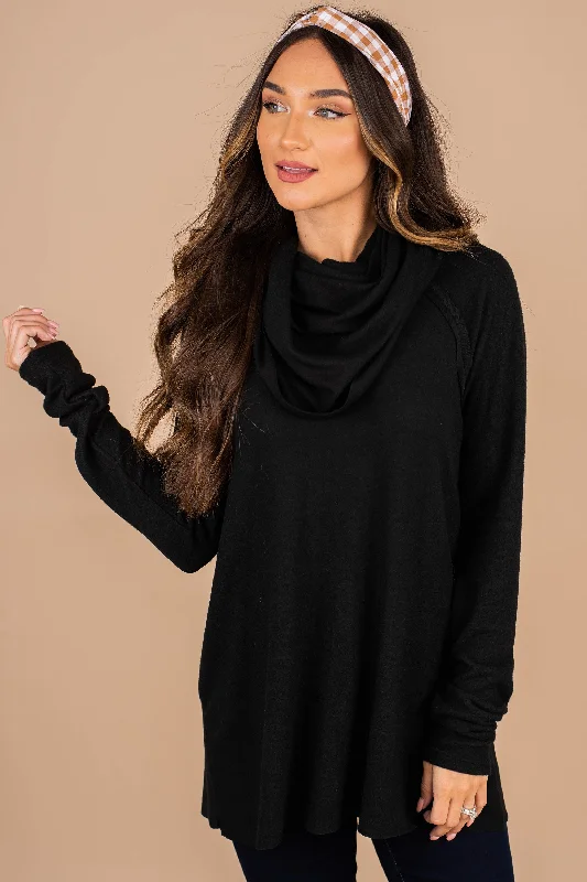 The One You Want Black Cowl Neck Sweater Stretchy Elastic Breathable