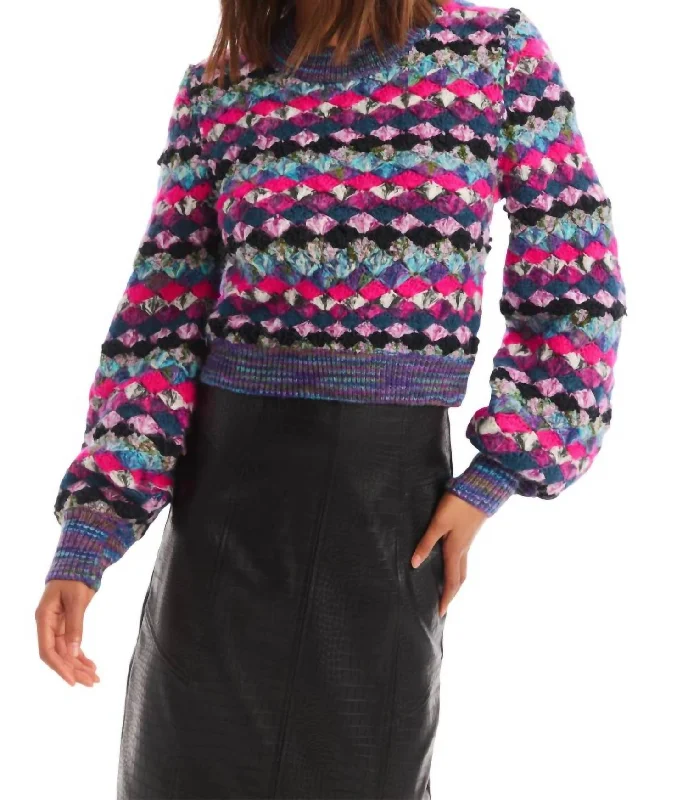 Emerson Pullover Top In Jewel Box Ruffled Neck Pullover