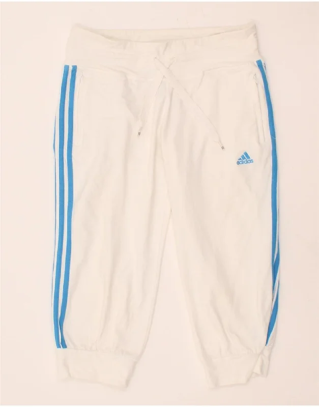 ADIDAS Womens Capri Tracksuit Trousers Joggers UK 12 medium White Cotton Trousers Hiking Durable