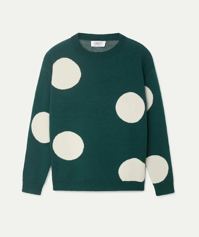 Polka Dot Sweater Boat Neck Shawl Collar Notched Collar