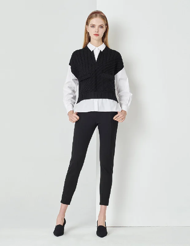 MARYLING  Classic All-Match Black And White Knitted Pullover Set Sleeve Pullover