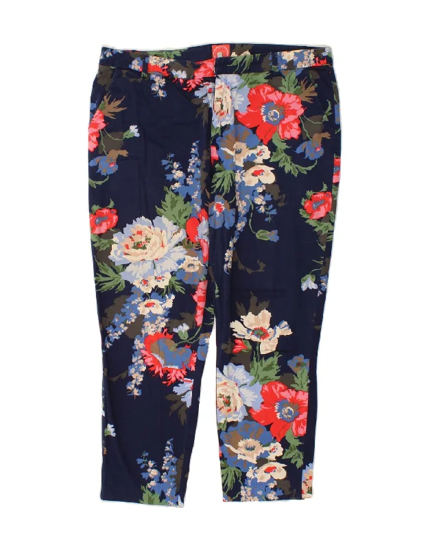 JOULES Womens Cropped Trousers UK 14 Large W36 L26 Navy Blue Floral Trousers Party Sparkling