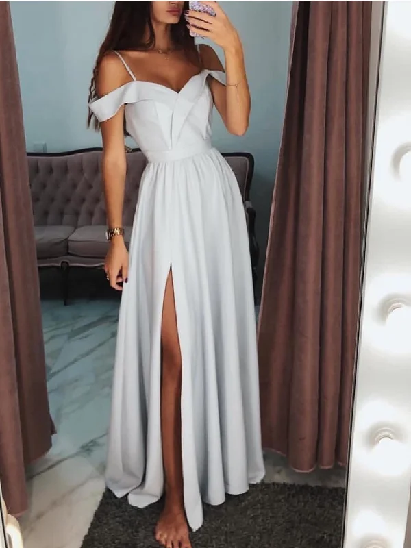 A-line Spaghetti Straps Off-the-shoulder Silt Prom Dress Evening Dress SED450