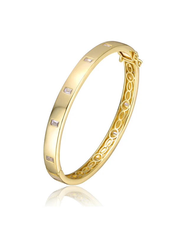 Huge Markdowns On Premium Jewelry Styles 14k Gold Plated with Bezel Set Clear Cubic Zirconia Bangle Bracelet