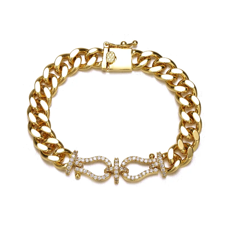 Personalized Jewelry Sale – Unique Pieces At Great Prices 14k Gold Plated with Cubic Zirconia Love Knot Miami Cuban/Curb Chain Bracelet