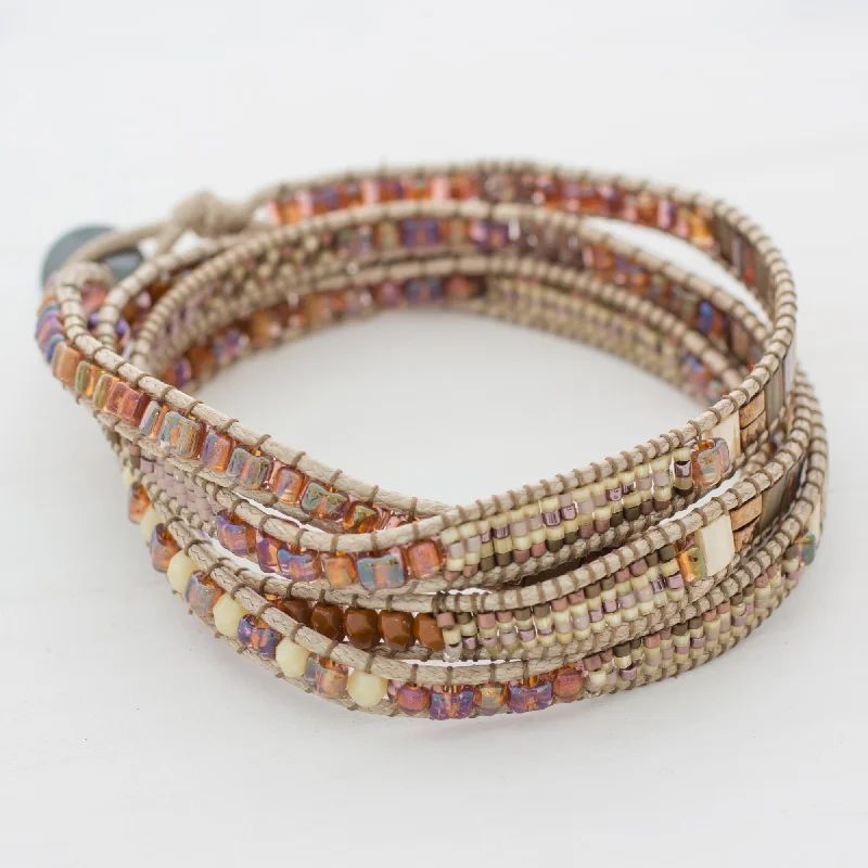 Timeless Jewelry At Special Discount Rates Autumn Sweetness Glass Beaded Wrap Bracelet in Beige from Guatemala