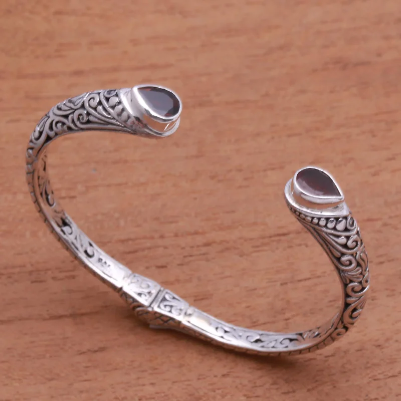 Grab Exquisite Jewelry At The Lowest Prices Balinese Terrace Teardrop Garnet Cuff Bracelet from Bali