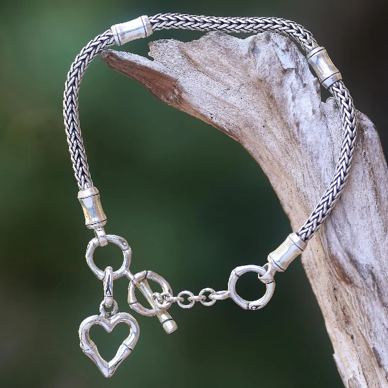 Classic And Modern Jewelry Styles On Sale Bamboo Heart Balinese Bamboo Motif Sterling Silver Heart Charm Bracelet