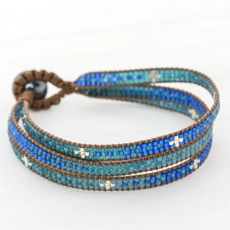 Chic And Stylish Jewelry At Exclusive Prices Blue Coast Glass Beaded Wristband Bracelet in Blue from Guatemala