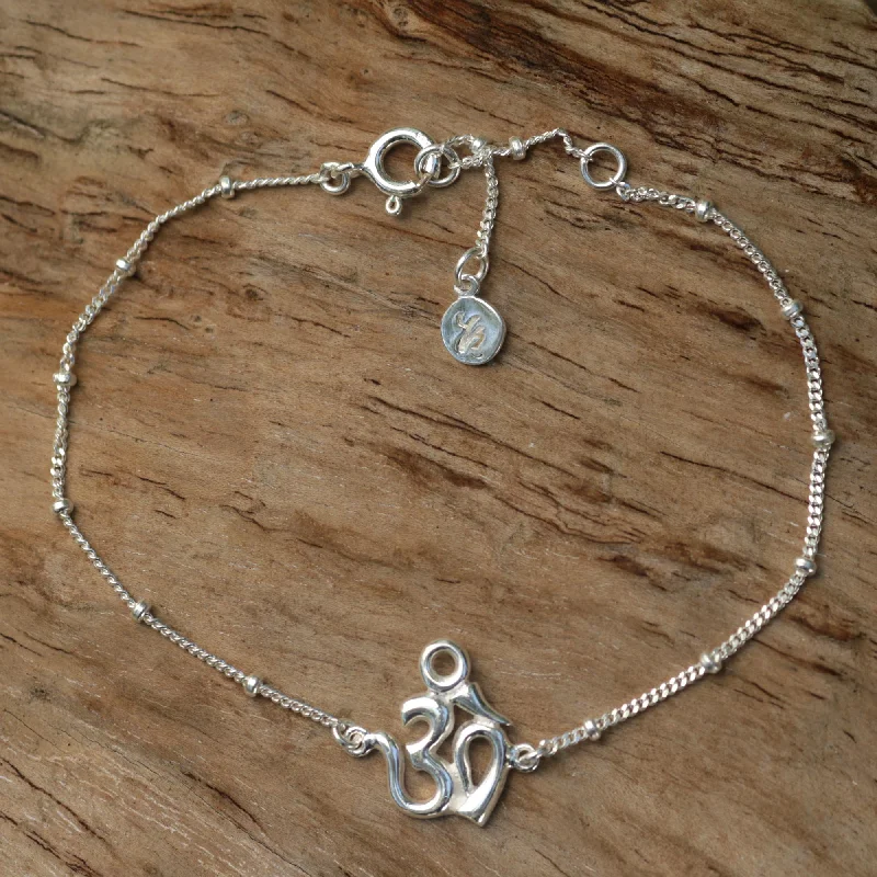 Elegant Rose Gold Jewelry For A Stylish Touch Centered Om Sterling Silver Cuban Link Chain Bracelet with Om Symbol
