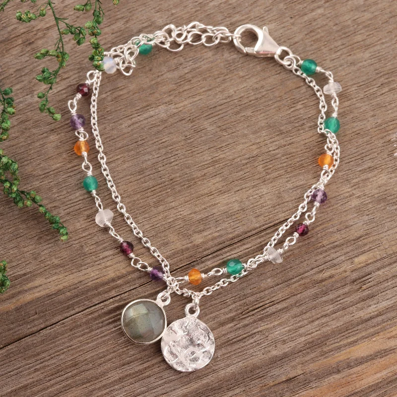 Get Your Favorite Jewelry At The Best Price Colorful Charm Multi-Gemstone Sterling Silver Bracelet from India