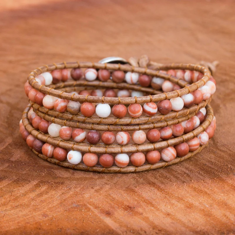 Premium Diamond Jewelry For Unforgettable Moments Cozy Brown Thai Jasper and Leather Cord Bracelet with Silver Clasp