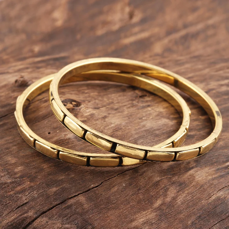Jewelry Flash Sale – Stylish Designs At Unbeatable Rates Delightful Procession Patterned Brass Bangle Bracelets from India (Pair)