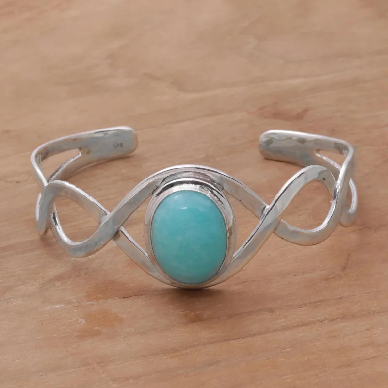 Elevate Your Outfit With Discounted Statement Jewelry DNA Amazonite and Sterling Silver Cuff Bracelet from Bali