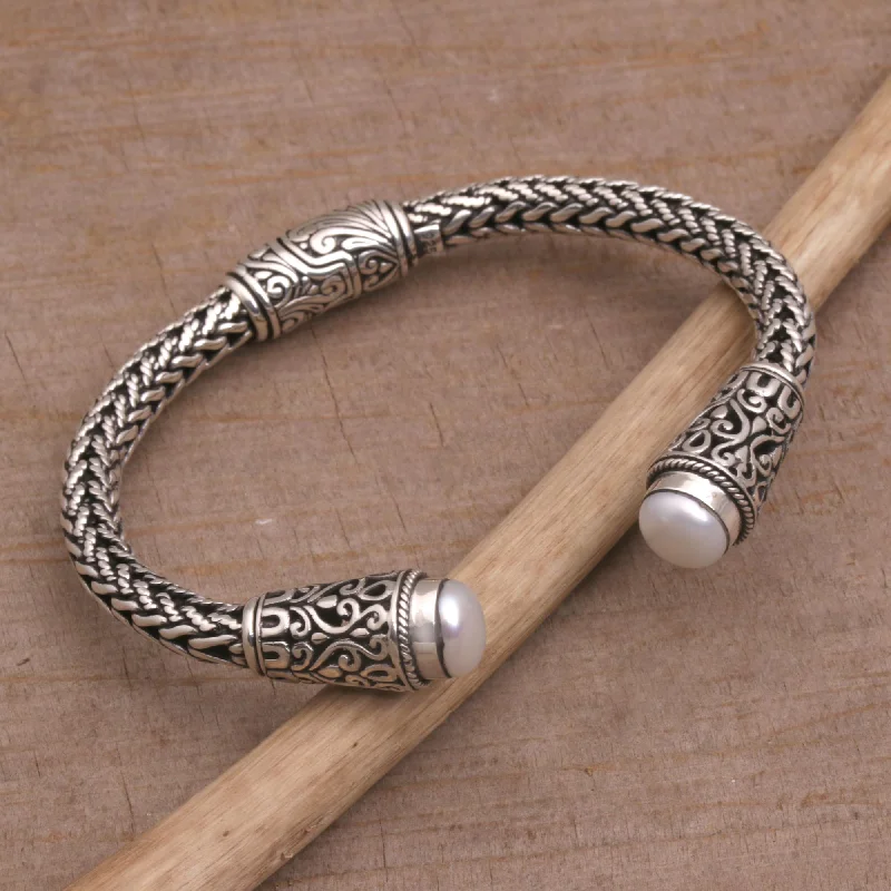 Trending Jewelry Now At Unbeatable Prices Dragon Beauty Cultured Pearl and Sterling Silver Cuff Bracelet from Bali