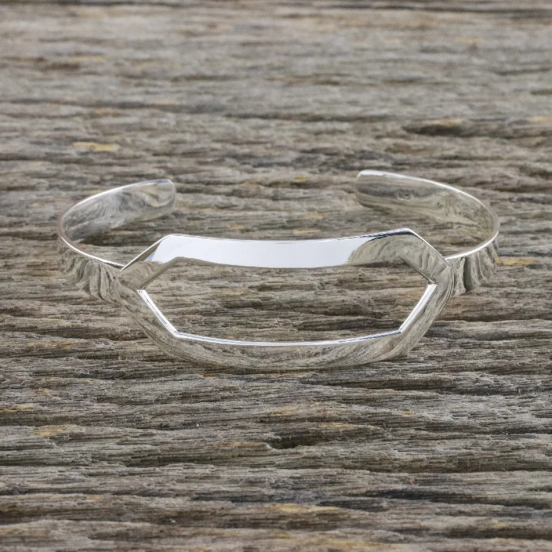 Last Chance To Shop High-End Jewelry At Markdown Prices Elegant Geometry Sterling Silver Cuff Bracelet with Elongated Hexagon