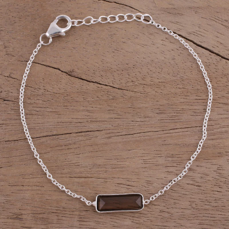 Get Ready To Sparkle – Special Jewelry Discounts Elegant Prism Smoky Quartz and 925 Silver Pendant Bracelet from India