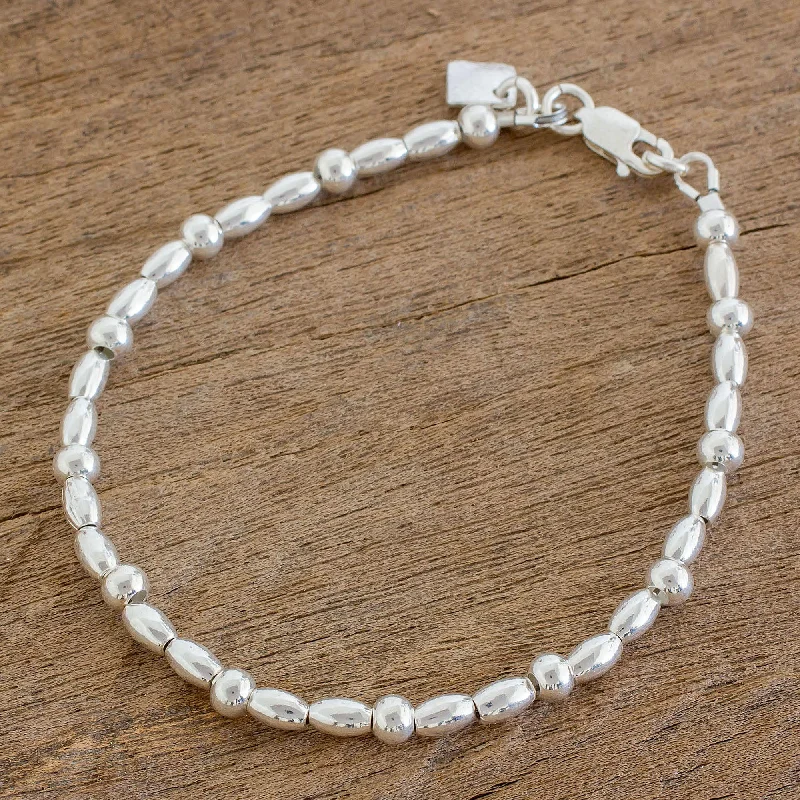 Premium Jewelry, Premium Discounts – Act Fast Gleaming Combination High-Polish Sterling Silver Beaded Bracelet from Guatemala