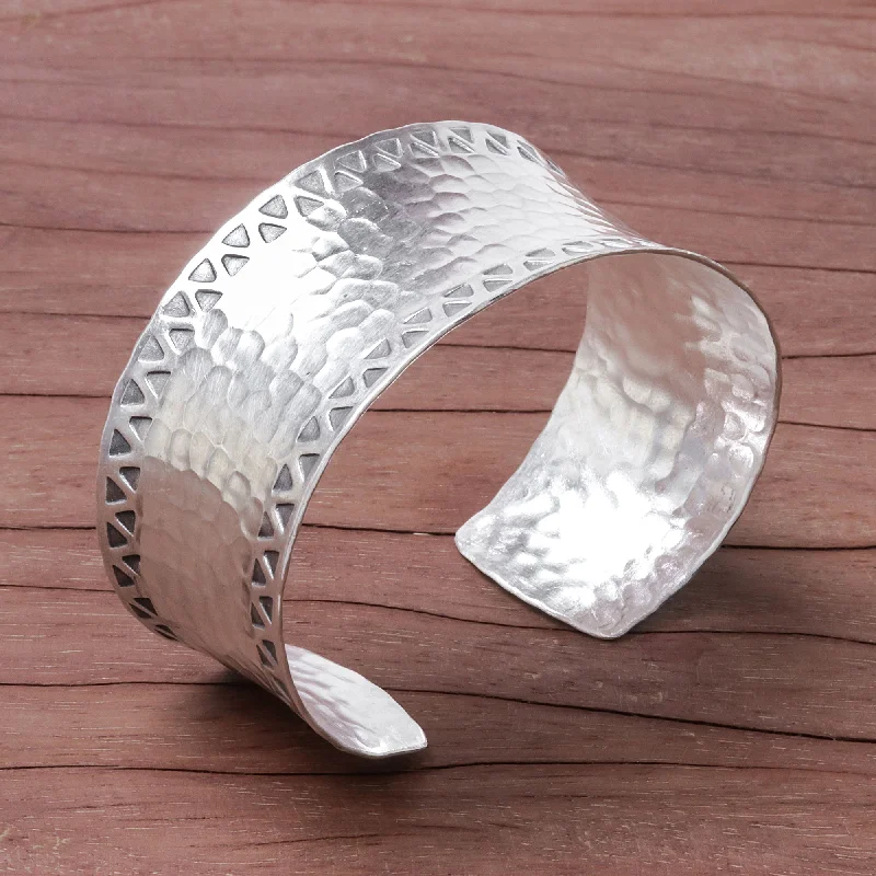 Shop Dazzling Jewelry With Special Promotional Discounts Hammered Elegance Concave Band Sterling Silver Cuff with Hammered Finish