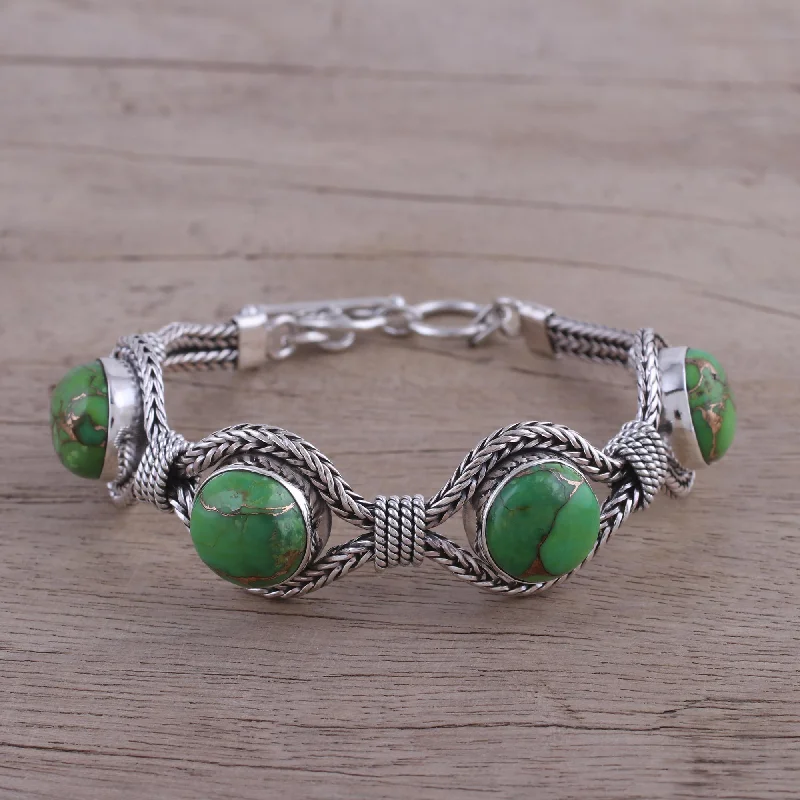Everyday Jewelry Essentials Now On Sale Heavenly Greens India Modern Green Composite Turquoise and Silver Bracelet