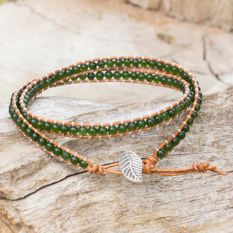 Shine In Style – Shop Jewelry Discounts Today Hill Tribe Forest Handcrafted Thai Brown Leather Bracelet with Green Quartz