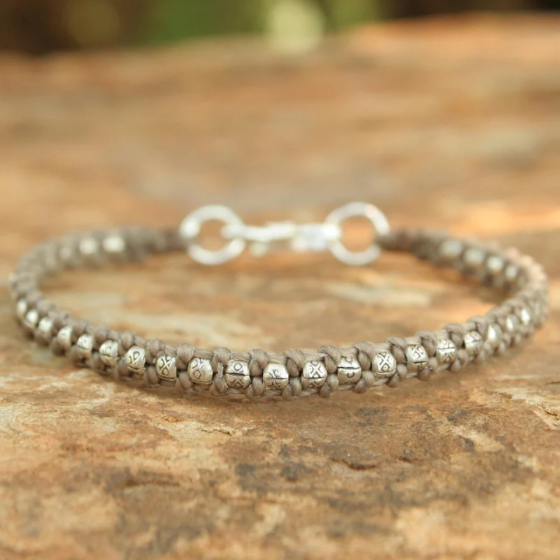 Shop High-Quality Jewelry At Jaw-Dropping Discounts Hill Tribe Heir in Khaki Hand Made Thai Silver Braided Bracelet