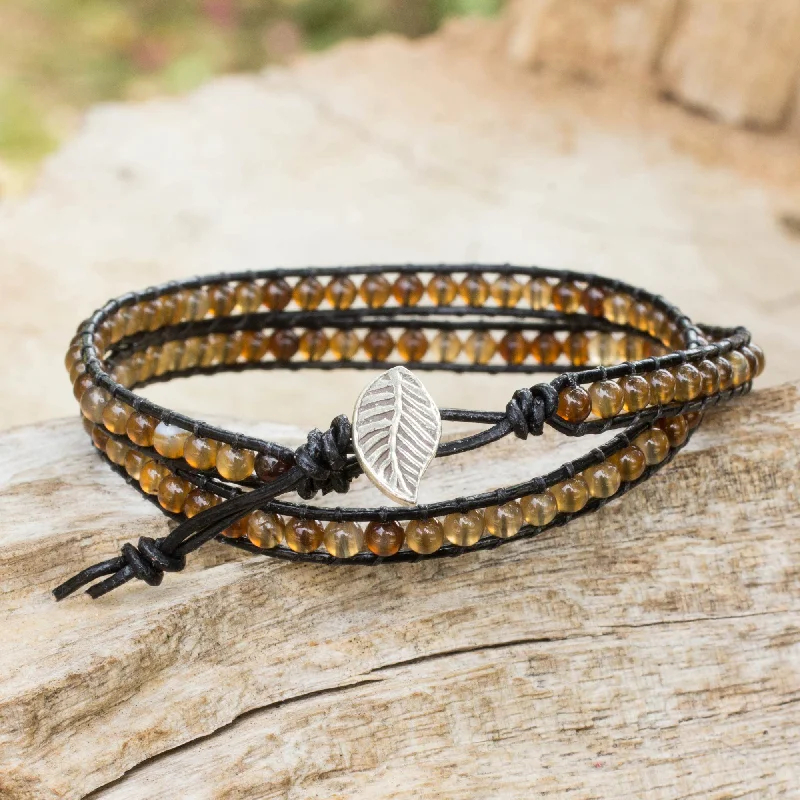 Once-A-Year Jewelry Deals – Shop Before They’Re Gone Hill Tribe Sun Handcrafted Thai Black Leather Bracelet with Golden Agate