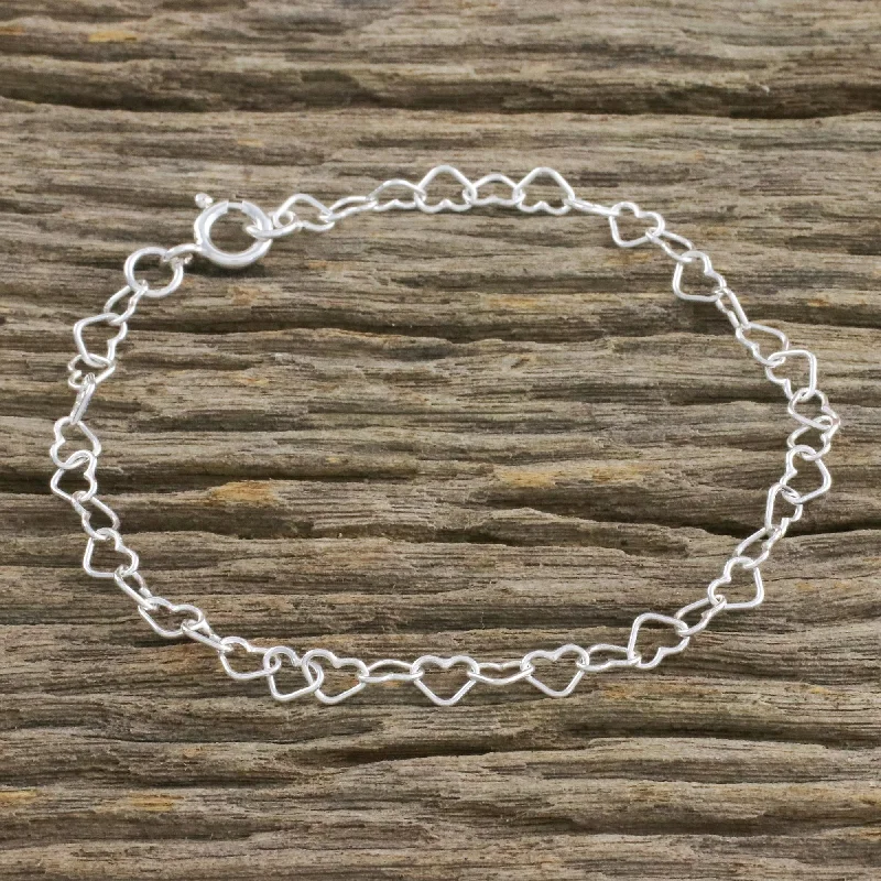 Seasonal Jewelry Clearance – Best Styles At The Lowest Prices Lots of Love Heart Motif Sterling Silver Link Bracelet from Thailand