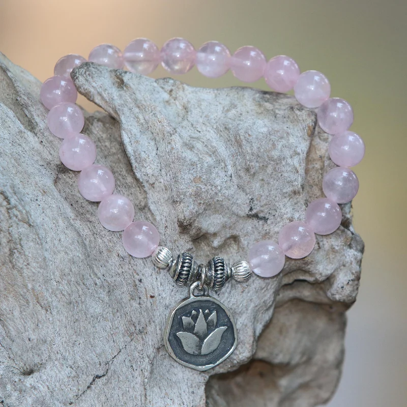 Exclusive Jewelry Discounts – Shop Now For Savings Lotus Burst Rose Quartz and Lotus Charm Beaded Bracelet from BAli
