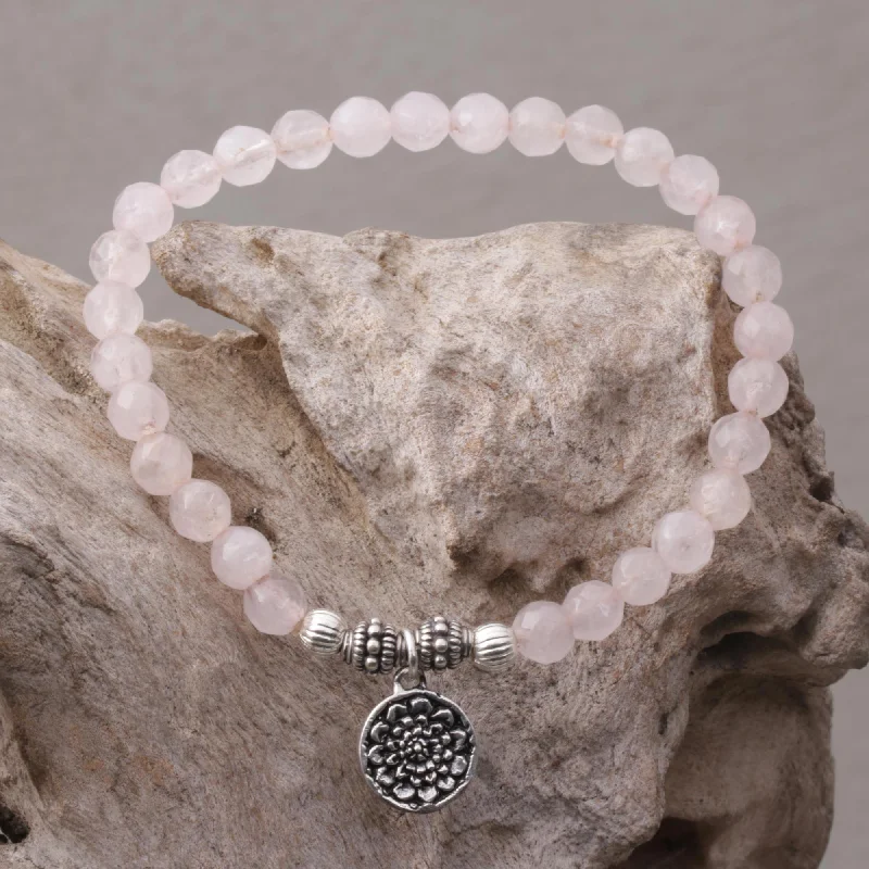 Upgrade Your Jewelry Collection For Less Lotus View Rose Quartz and Floral Charm Beaded Bracelet from Bali