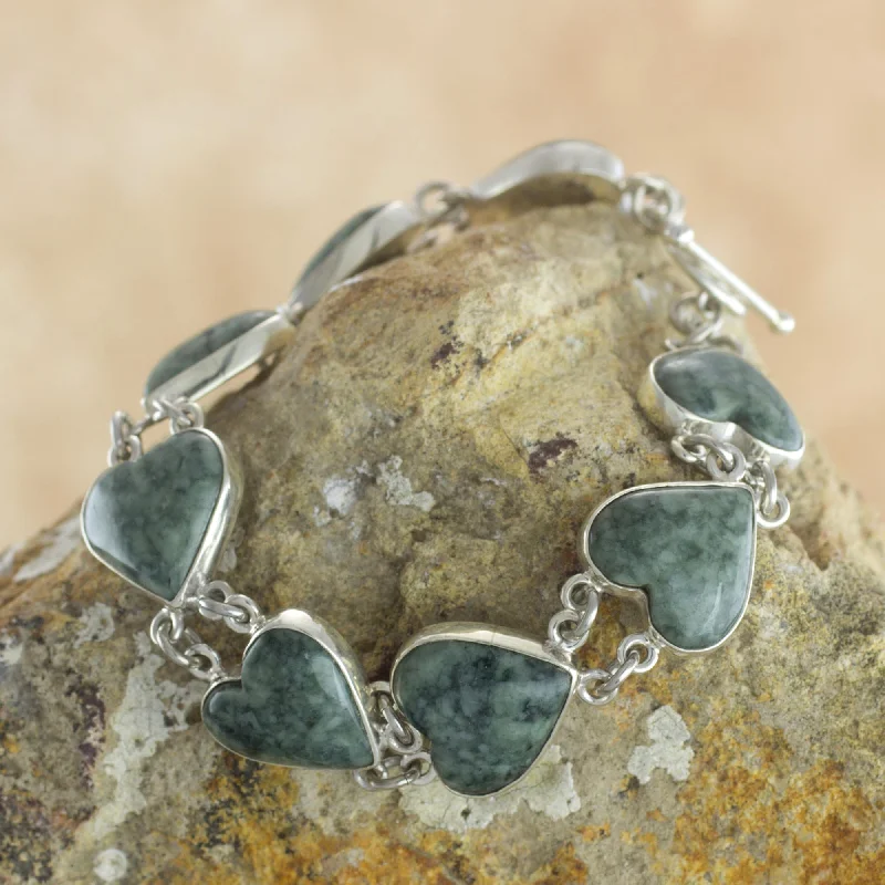 Exclusive Gemstone Jewelry At Special Prices Love Immemorial Heart Shaped Jade Sterling Silver Link Bracelet