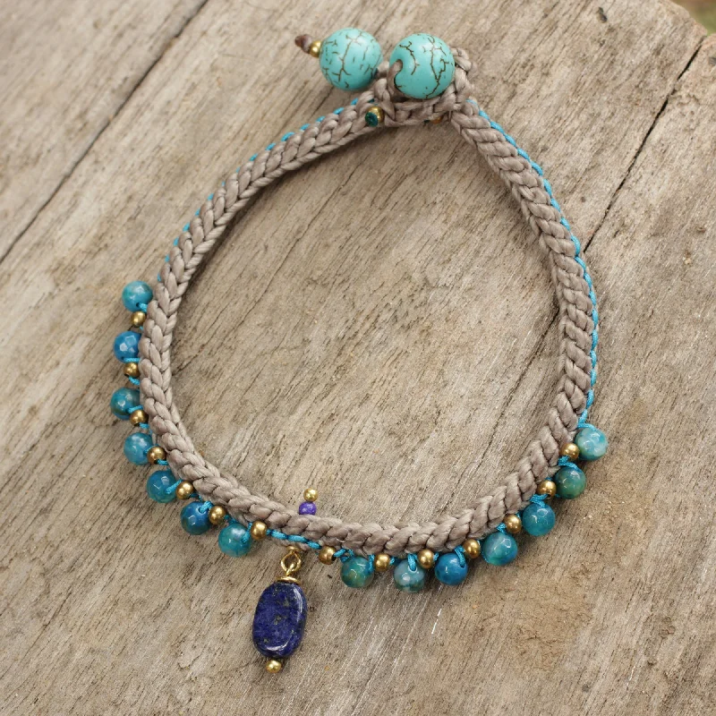 Luxury Jewelry Clearance – Shop Premium Styles Now Mae Sa Cascade Lapis Lazuli and Agate Braided Bracelet with Brass Beads