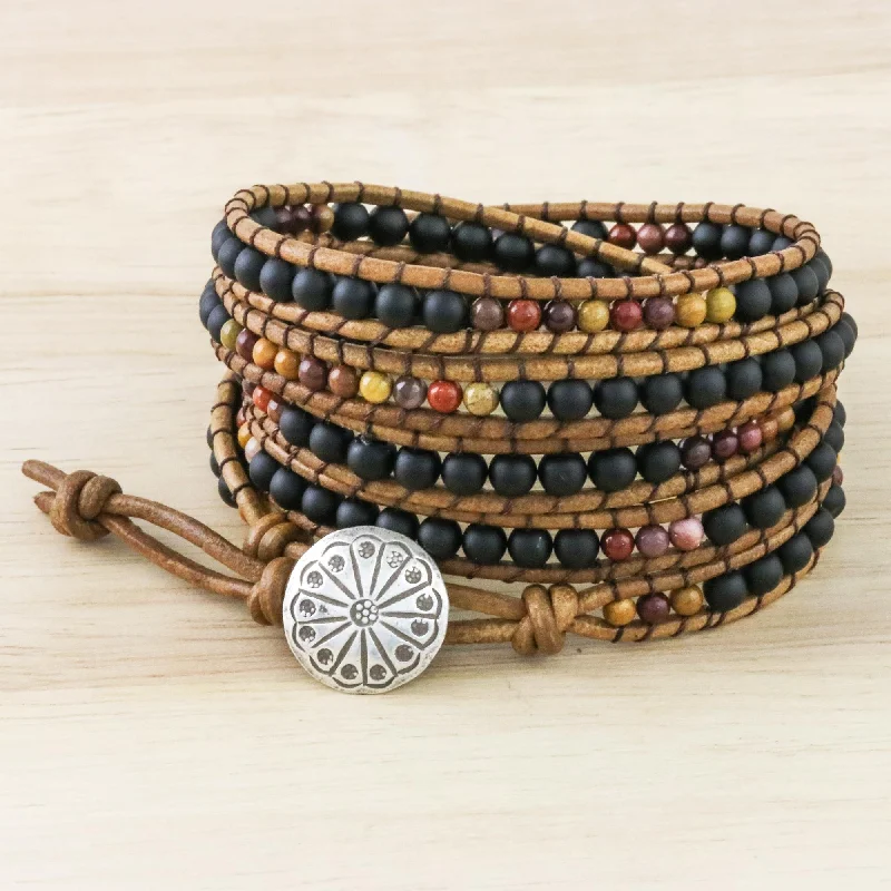 Discounted Luxury Jewelry – Shine Without The Splurge Midnight Walk Jasper and Glass Beaded Wrap Bracelet from Thailand