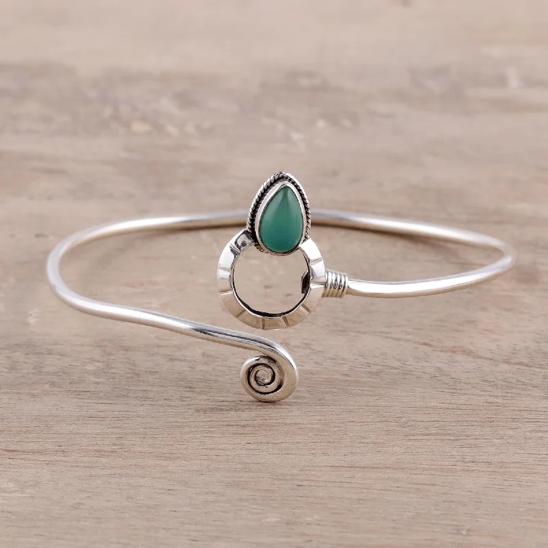 Eco-Friendly Sustainable Jewelry For Conscious Buyers Modern Delhi Vibe Sterling Silver and Green Onyx Minimalist Cuff Bracelet