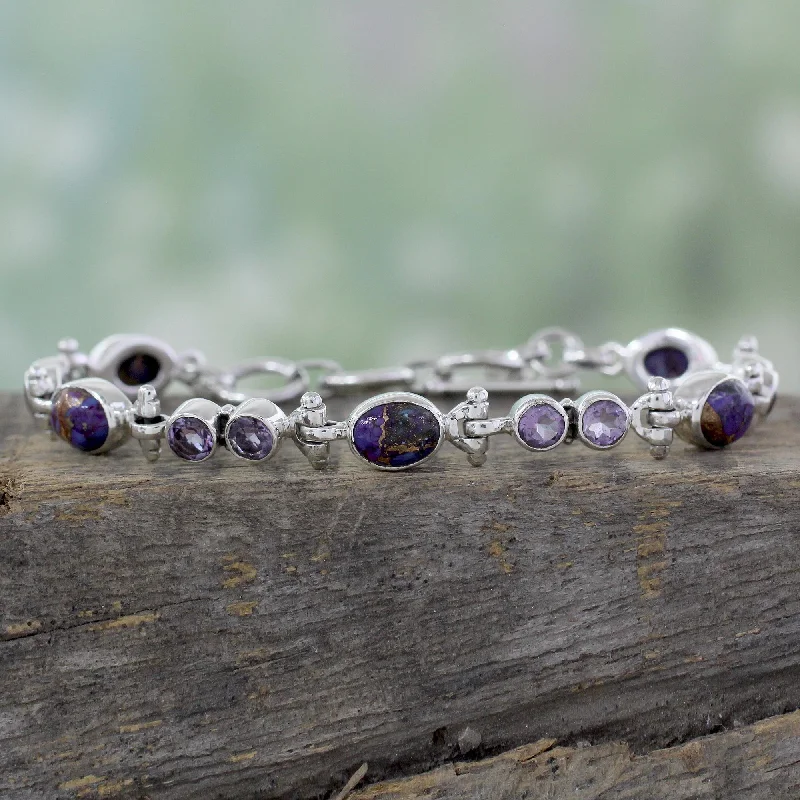 Fashion-Forward Geometric Jewelry For Contemporary Style Purple Song Handmade Amethyst and Reconstituted Turquoise Link Bracelet
