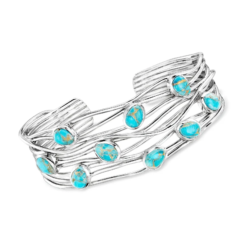 Premium Jewelry At Special Low Prices For A Limited Time Ross-Simons Turquoise Highway Cuff Bracelet in Sterling Silver