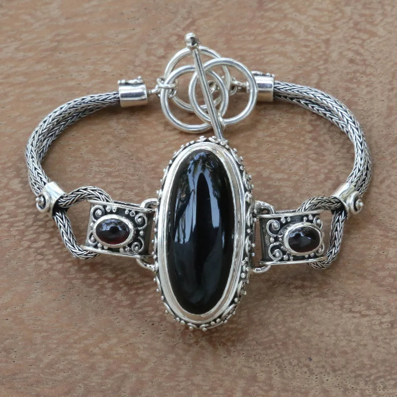 Glamorous Jewelry, Glamorous Deals – Shop Now Royal Presence Balinese Style Pendant Bracelet with Onyx and Garnet