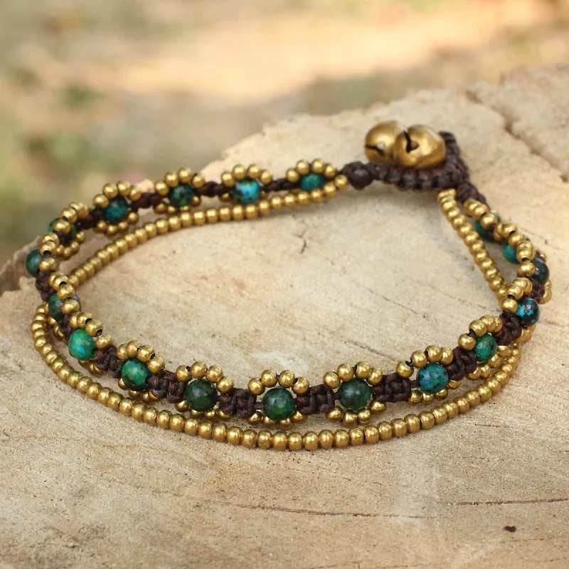 Final Call For Exquisite Jewelry At Reduced Rates Serene Forest Hand Knotted Beaded Bracelet with Serpentine and Brass Bells