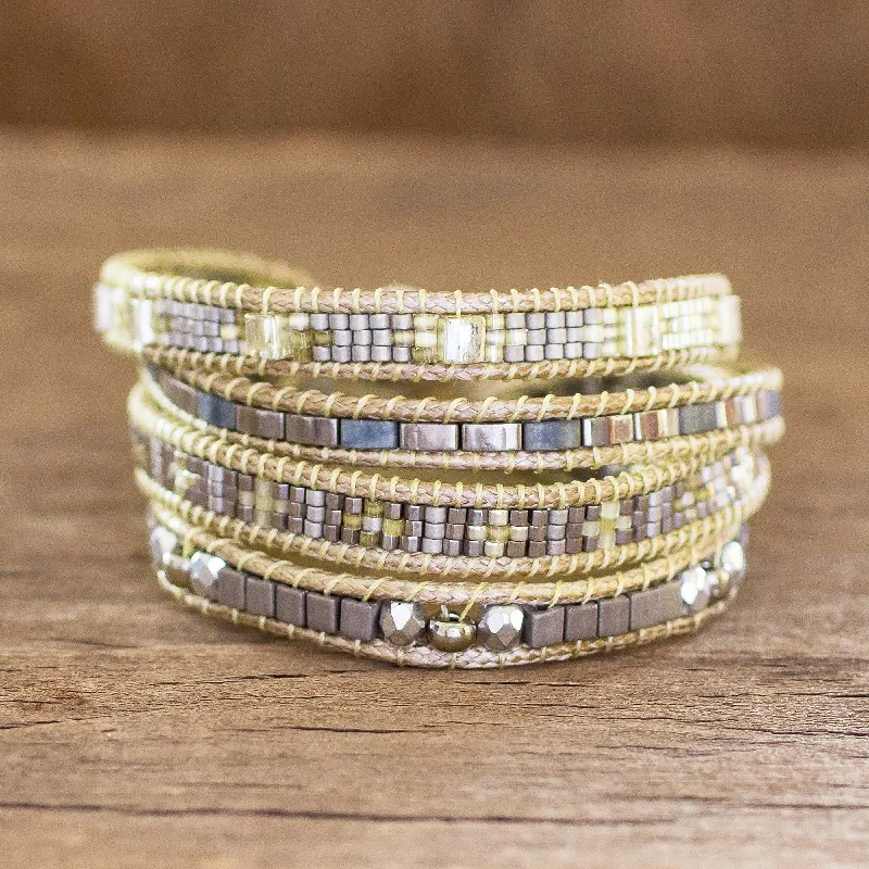 Bestselling Jewelry At Special Promotional Rates Silver Reflection Silvery Beaded Wristband Bracelet from Guatemala