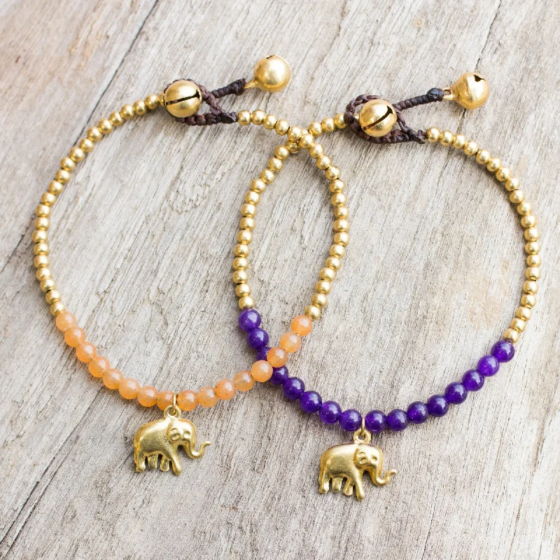 Fashion-Forward Jewelry At Exclusive Discounts Stylish Elephants Elephant Theme Brass Bracelets with Orange and Violet Gems
