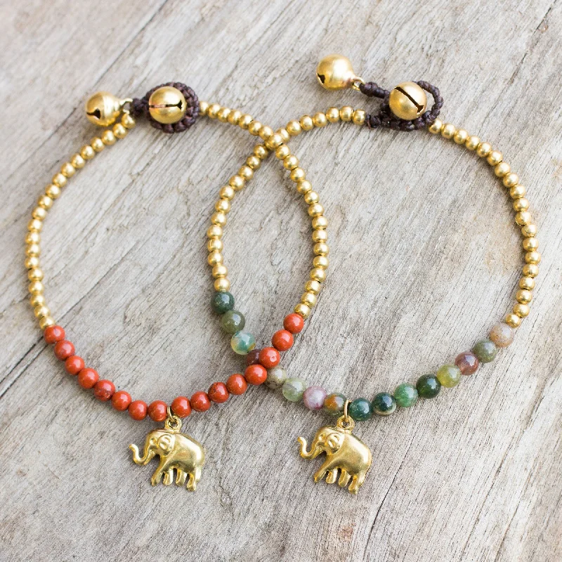 Bold And Beautiful Jewelry Now At Irresistible Prices Stylish Elephants Jasper and Elephant Charm on Pair of Brass Beaded Bracelets