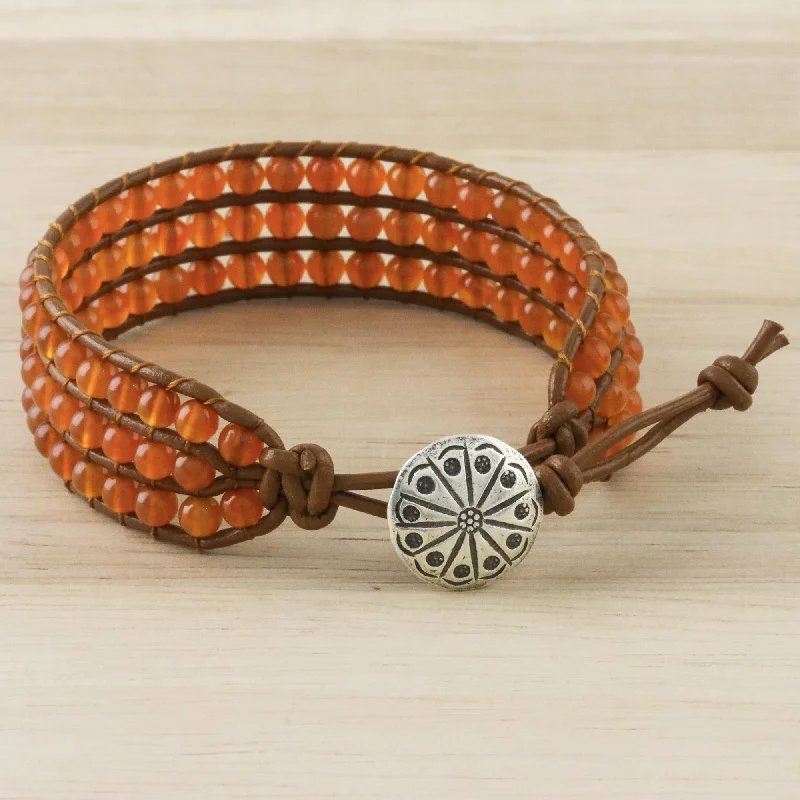 Premium Diamond Jewelry At Once-In-A-Lifetime Discounts Sunlit Dawn Carnelian Bead and Karen Silver Button Wristband Bracelet