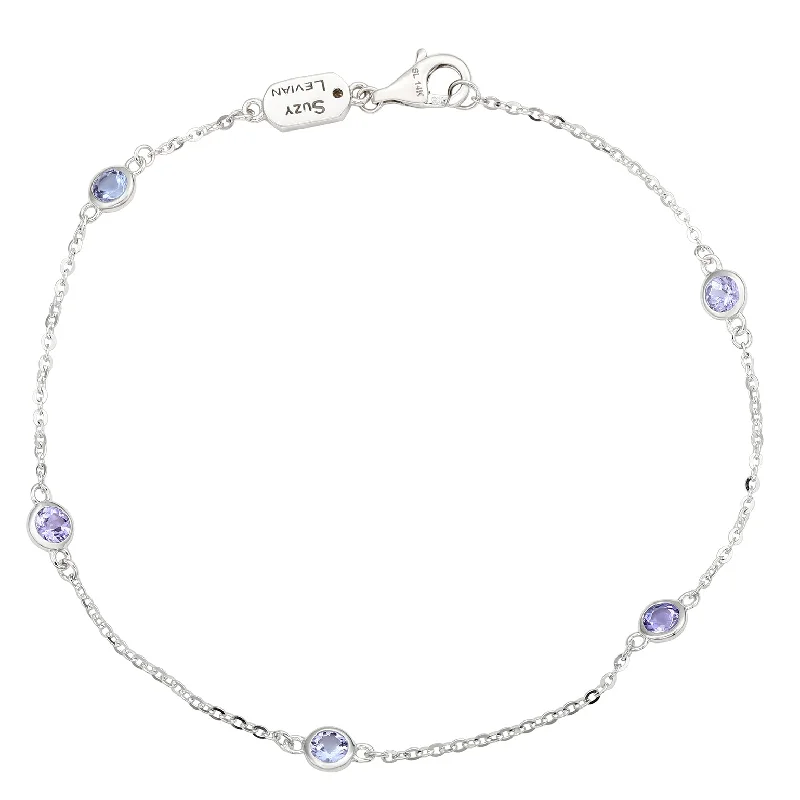 Affordable Luxury Jewelry For Every Occasion Suzy Levian 14K White Gold .85 CTTW Tanzanite Station Bracelet