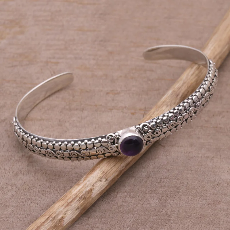 Shop Handcrafted Jewelry At Special Promotional Rates Swirling Altar Amethyst and Sterling Silver Cuff Bracelet from Bali