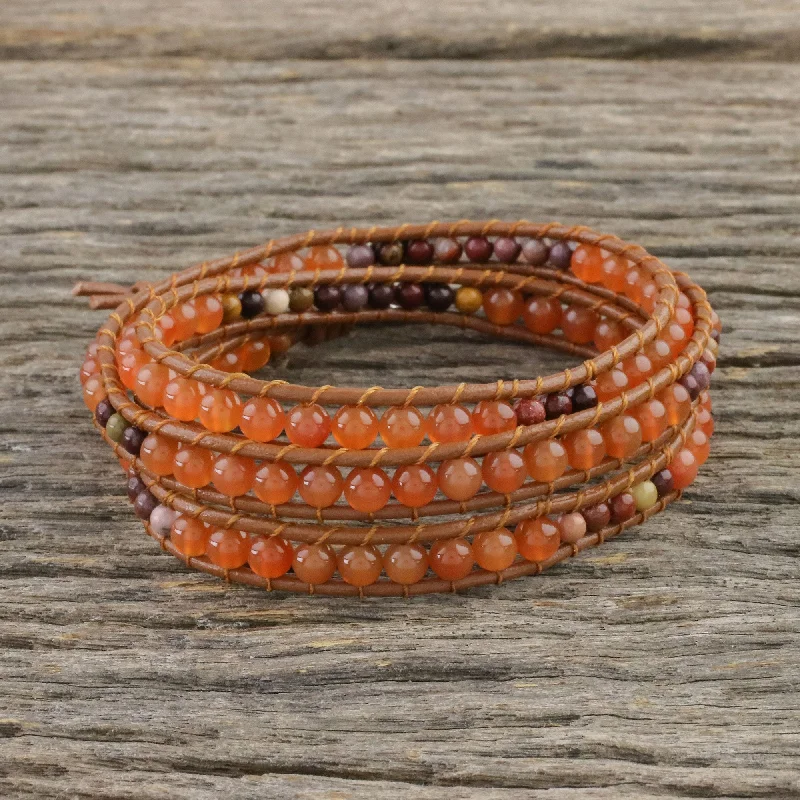 Breathtaking Jewelry At Limited-Time Savings Terra Firma Swirl Carnelian and Jasper Beaded Leather Cord Wrap Bracelet