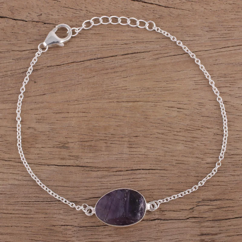 Flash Sale On Elegant Jewelry – Don't Miss Out Trendy Egg Amethyst and Sterling Silver Pendant Bracelet from India