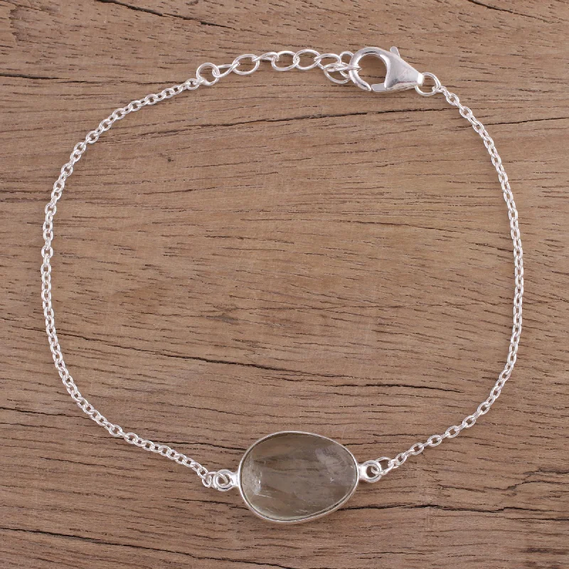Exclusive Online Jewelry Sale – Don't Wait Trendy Egg Prasiolite and Sterling Silver Pendant Bracelet from India